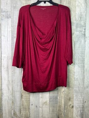 Eileen Fisher Sz. 1X 70% Silk 30% Cotton Heathered Burgundy Maroon Drop Neck Top